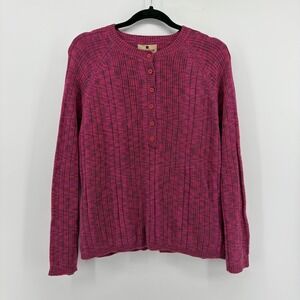 WOOLRICH Womens Berry Pink  Ribbed Henley Sweater XL‎ Cotton Acrylic Blend